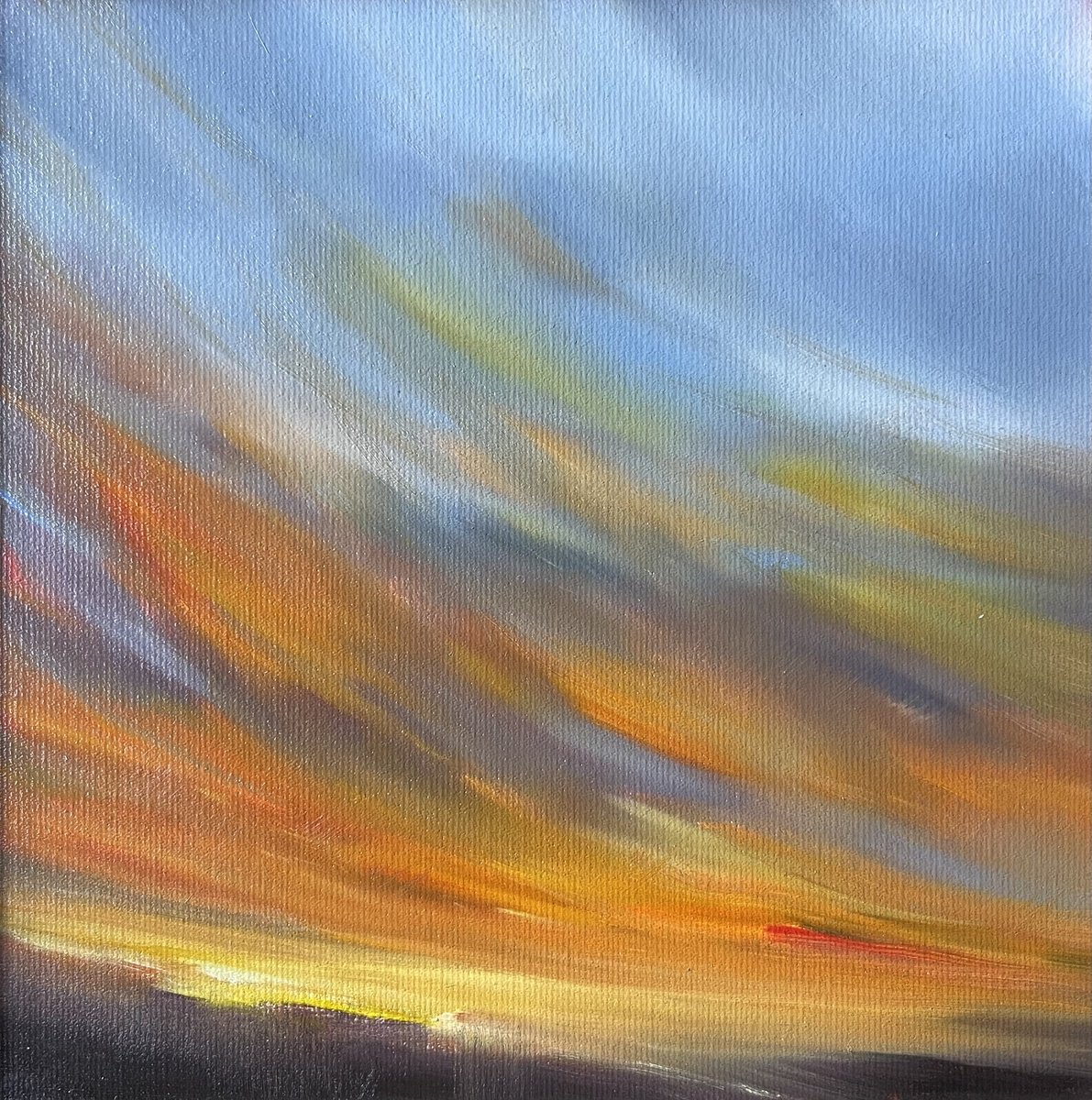 Impressionistic Landscape Oil Painting By Daiva Karaliute, 8 X 8, Falling Skies, Original Artwork