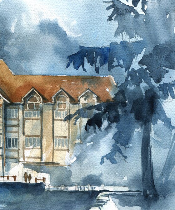 "Old castle in the forest" architectural artwork in watercolor