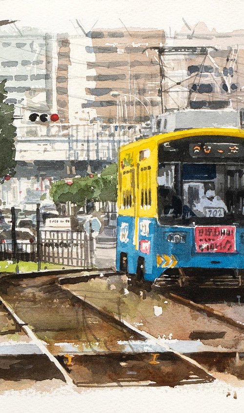 Tram on Urban Tracks - 20x30cm Sketch by Masato Watanabe