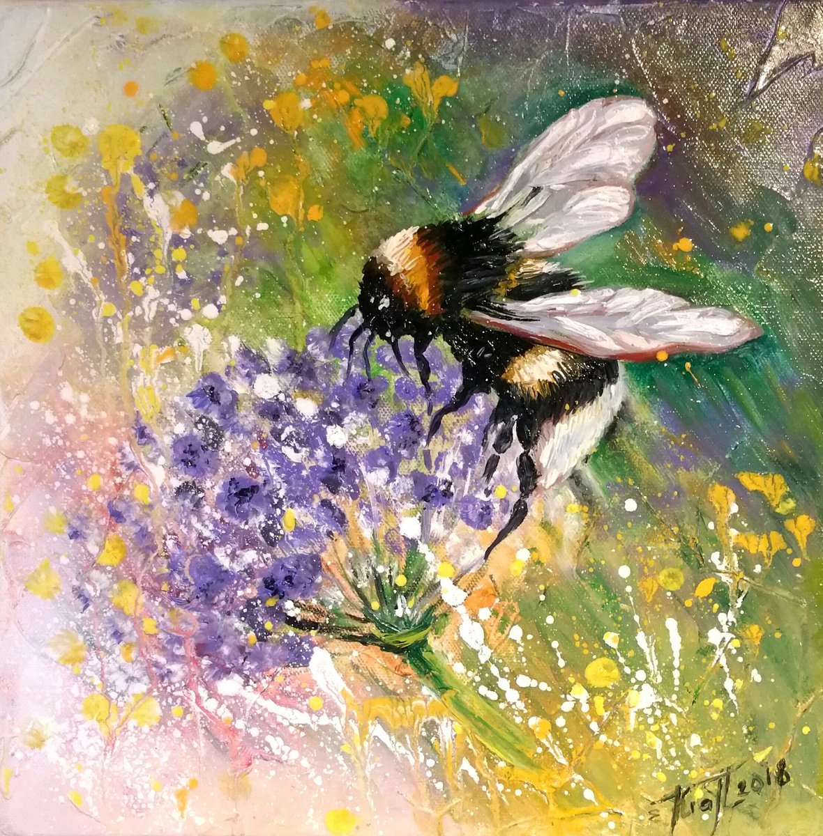 Expressive Animal Oil Painting By Elena Kraft, 12 X 12, Happy Time , Original Artwork