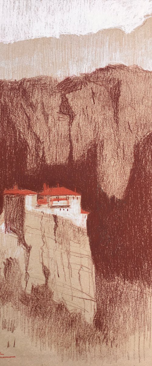 Original graphics painting “Meteora. Greece” by Andrii Kovalyk
