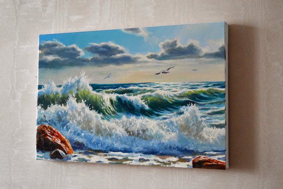 A seascape with crushing waves