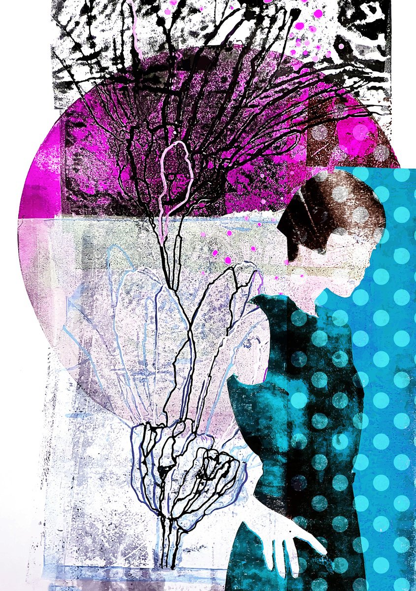 Illustrative Portrait Print By Randi Antonsen, 17 X 23", Polka Dots And Moonbeams, Original Artwork