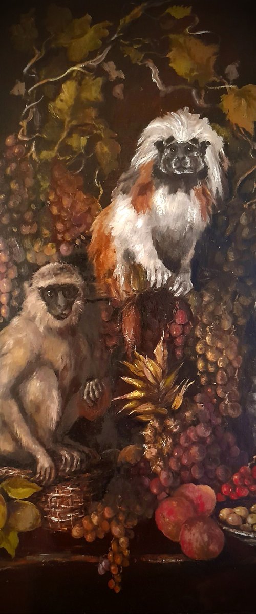 Monkeys with Fruit by J Alexandra  Connor