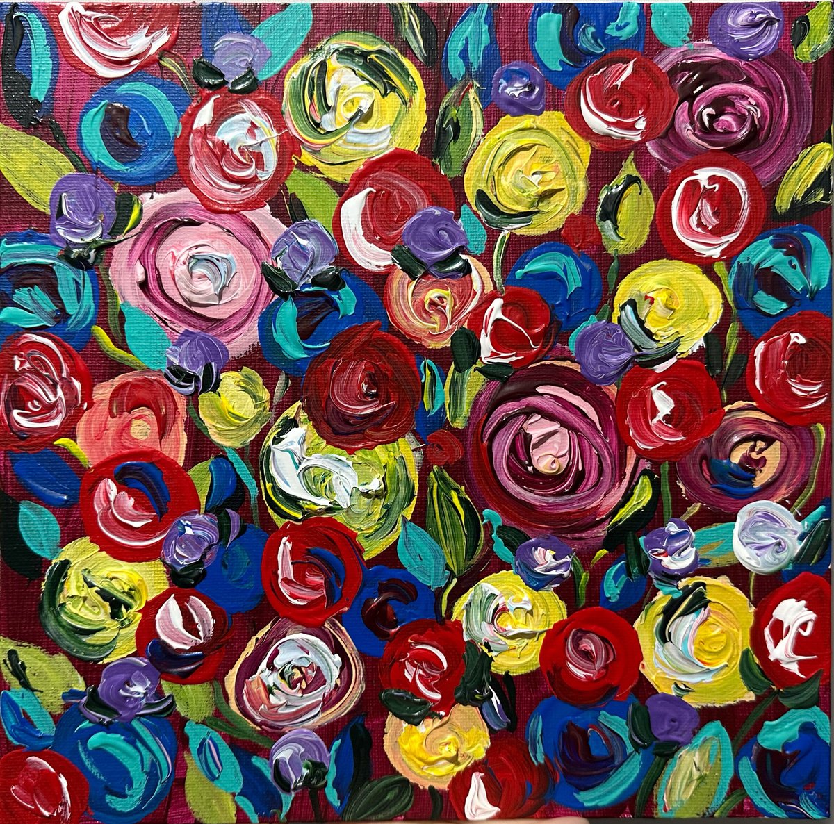 Impressionistic Botanical Acrylic Painting By Oksana Fedorova, 10 X 10", Modern Flowers, Original Artwork