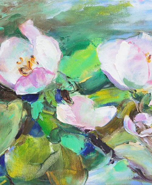 Flowering branch of the quince by Helen Shukina