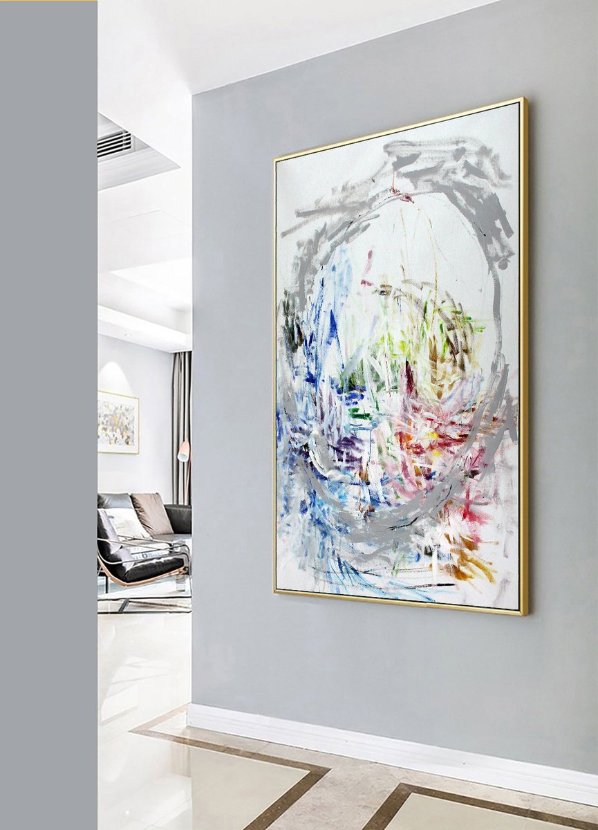 Abstract Oil Painting By Hugh Abernethy, 36 X 60, Vindow, Original Artwork