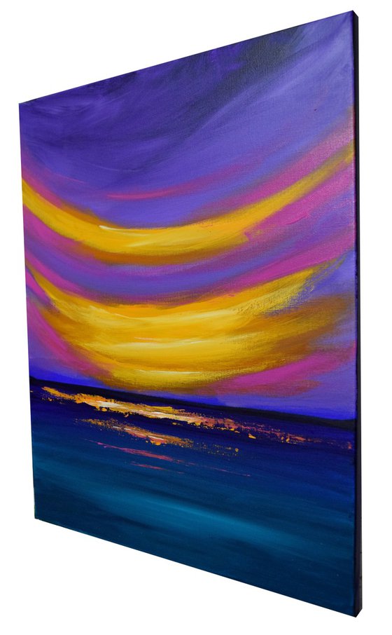 Seascape painting purple skies