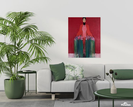 Girl with Flowers II (Red)