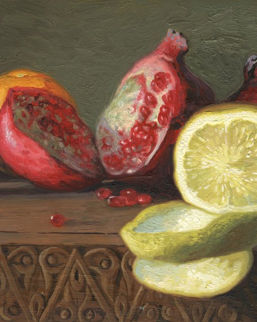 Still life with lemon and pomegranate by Simon Kozhin