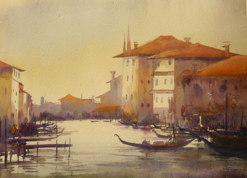 Venice at Morning - Watercolor Painting by Samiran Sarkar