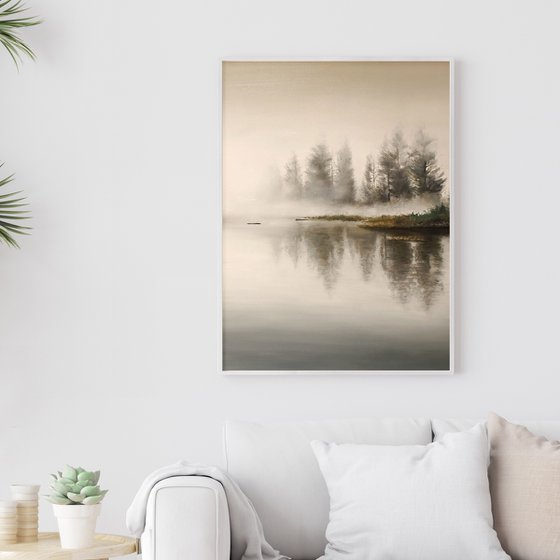 "River Fog 2" River landscape oil art