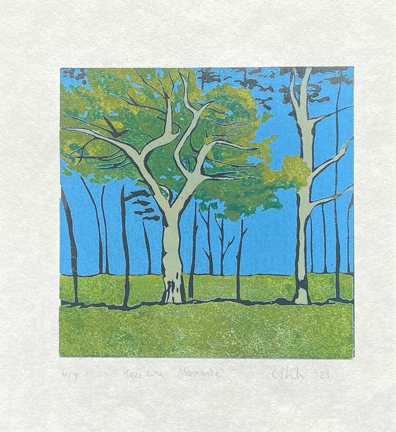 Tree line print- Pine Trees - Nature Linocut Print