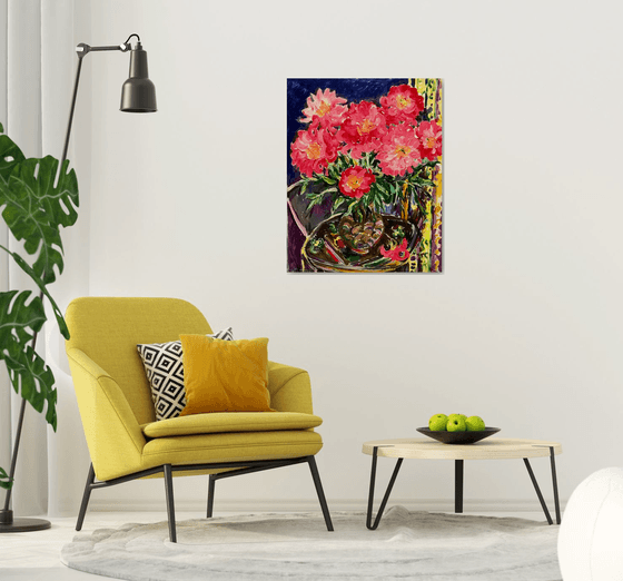 PEONIES - Still Life with Peonies - Floral Wall Decor - Oil Painting - Impressionism - 100x80