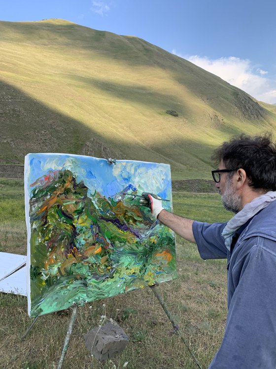 MOUNTAIN LANDSCAPE - landscape art, Caucasus, mountainscape, mountain, expressive  73x92