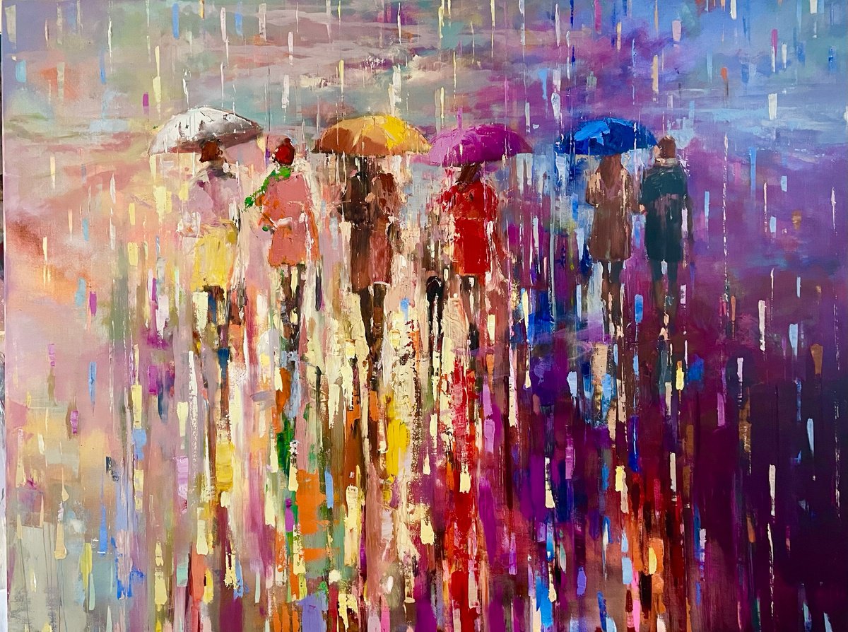 Impressionistic Landscape Oil Painting By Ewa Czarniecka, 42 X 32, Four Seasons, Original Artwork