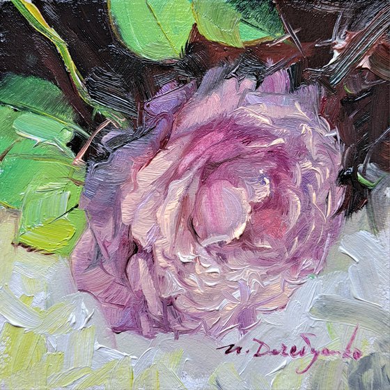 Roses flowers oil painting original, art Floral painting pale purple rose artwork impressionist