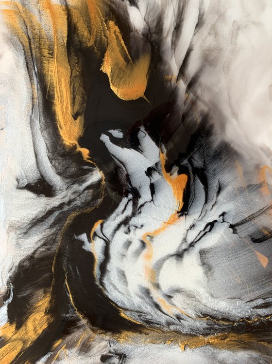 Dance Into Love - XL LARGE;  BLACK, WHITE & GOLD ABSTRACT ART;  RESIN CONTEMPORARY MODERN PAINTING. READY TO HANG!