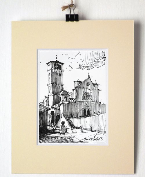 Assisi, ink drawing on paper, 2022 by Marin Victor