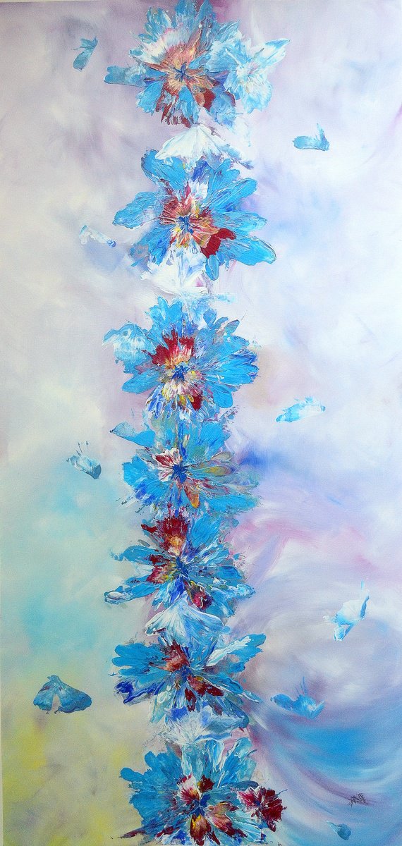 Abstract Acrylic Painting By Isabelle Vobmann, 36 X 76, Flowers Of Love, Original Artwork