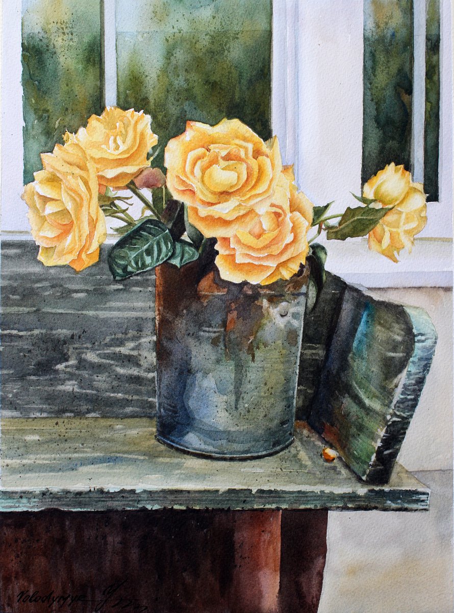 Photorealistic Botanical Watercolour By Volodymyr Melnychuk, 11 X 15", Roses, Original Artwork