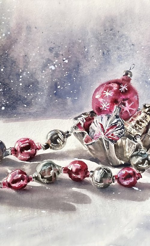 Vintage Christmas toys, original art by Natalia Butenko