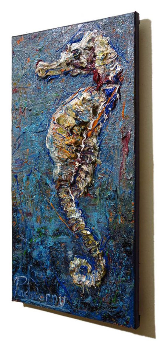 Original Oil Painting Sea Horse Expressionism