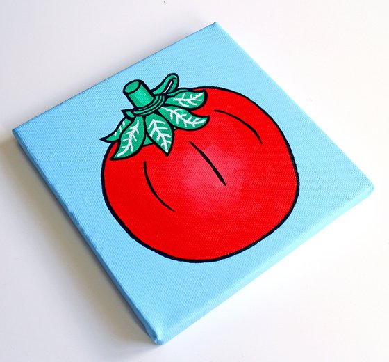 Tomato Ketchup Tomato-Shaped Bottle Pop Art Painting On Miniature Canvas