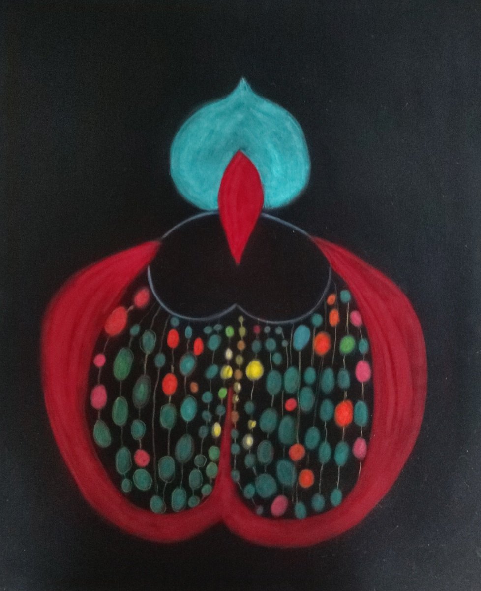 Graphic Abstract Pastel Drawing By Kira K. Sadian, 28 X 24", Sultan, Original Artwork