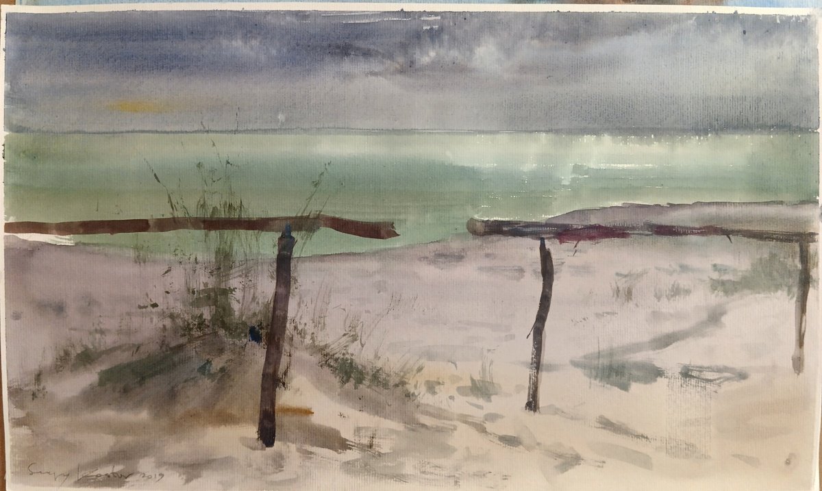 Expressive Landscape Watercolour By Sergey Kostov, 20 X 12", Seascape 2019.08.19, Original Artwork