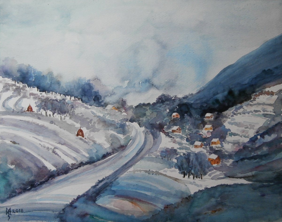 Impressionistic Watercolour , Mountain Road By Zoran Mihajlovic Muza, 14 X 12, Artwork For Sale On Artfinder