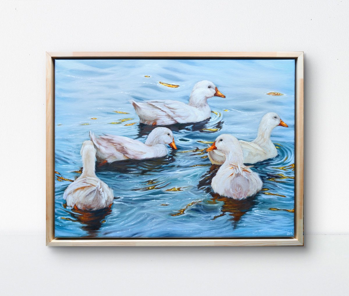 Photorealistic Animal Oil Painting By Eva Chen, 26 X 19, Ripples Of Sundown, Original Artwork