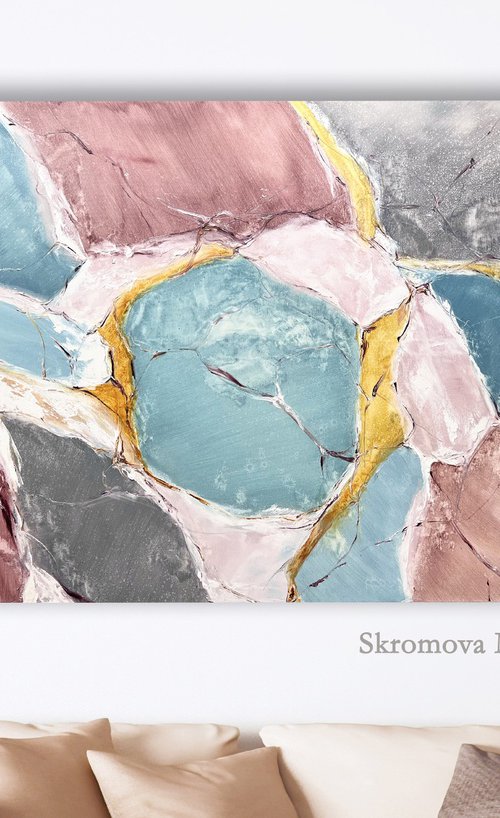 XL coral abstraction painting. Menthol Abstract painting. MINT. by Marina Skromova