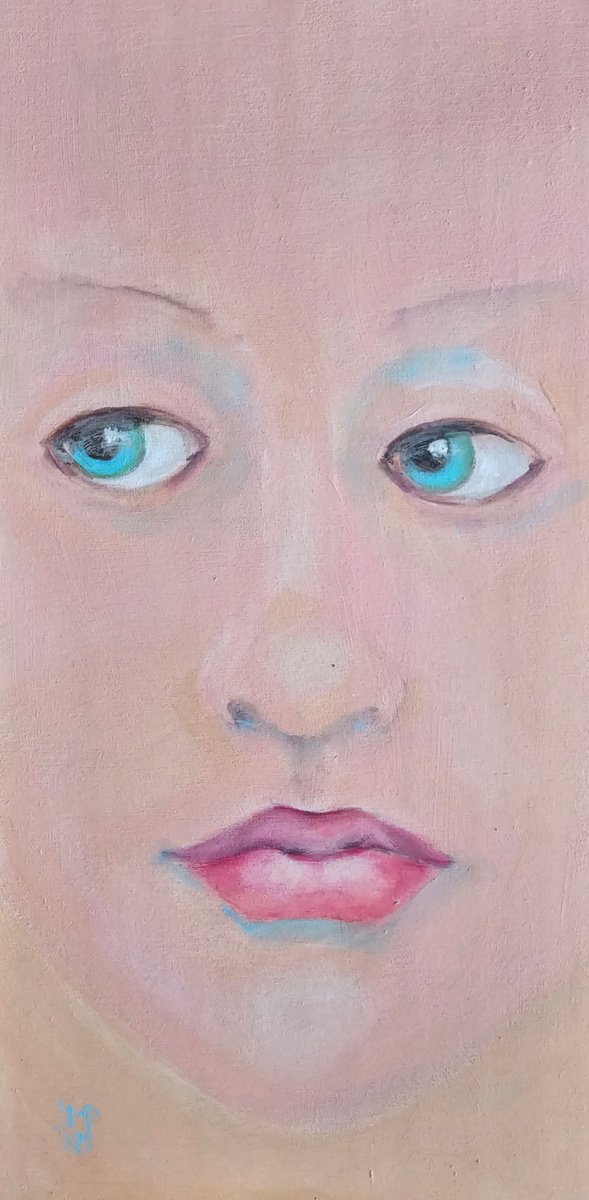 Impressionistic Portrait Acrylic Painting By Ksenia June, 7 X 14", Forever Feeling Portrait, Original Artwork