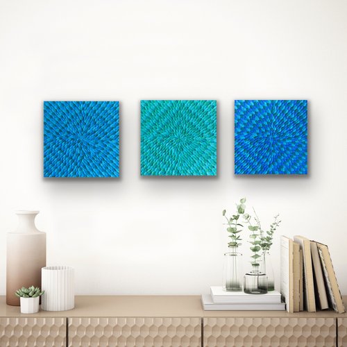 Turquoise morning, day and night (set of 3 artworks) by Guzaliya Xavier