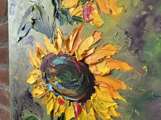 Sunflower impasto art