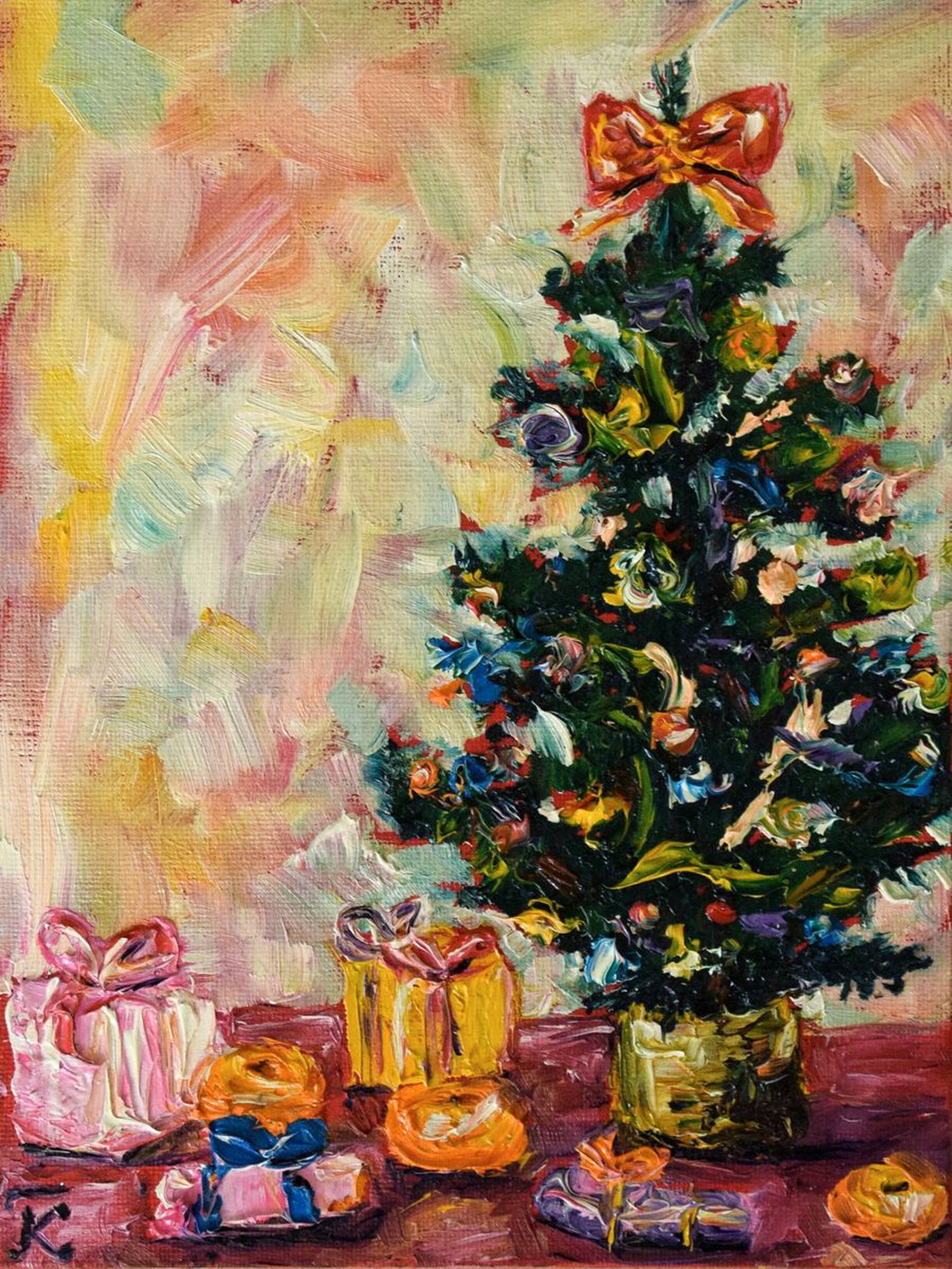 Christmas tree original oil painting on canvas, holiday decor, housewarming  gift Oil painting by Kate Grishakova | Artfinder