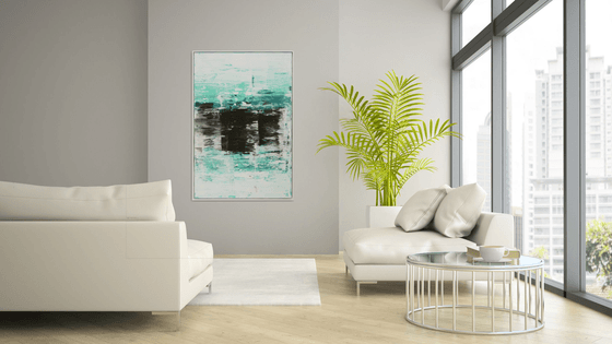 Static in White - Incl White Frame - Abstract Painting - 85x125cm - Ronald Hunter - 06A