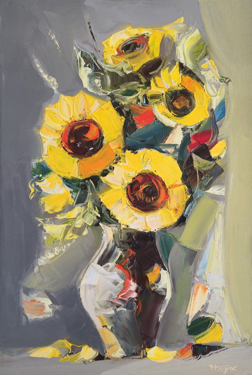 Impressionistic Botanical Oil Painting By Hayk Miqayelyan, 16 X 24, Golden Radiance, Original Artwork