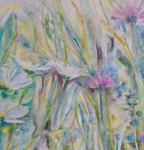 Wild summer meadow flowers and butterflies by Samantha Adams