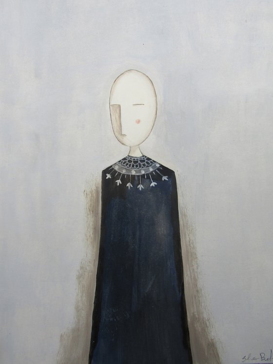 The figure in dark blue