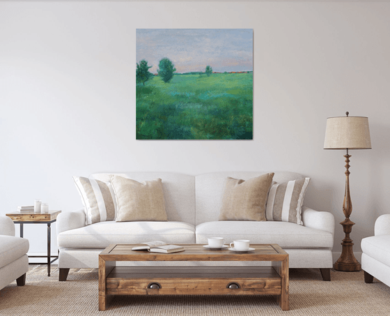 Twilight time. Green field