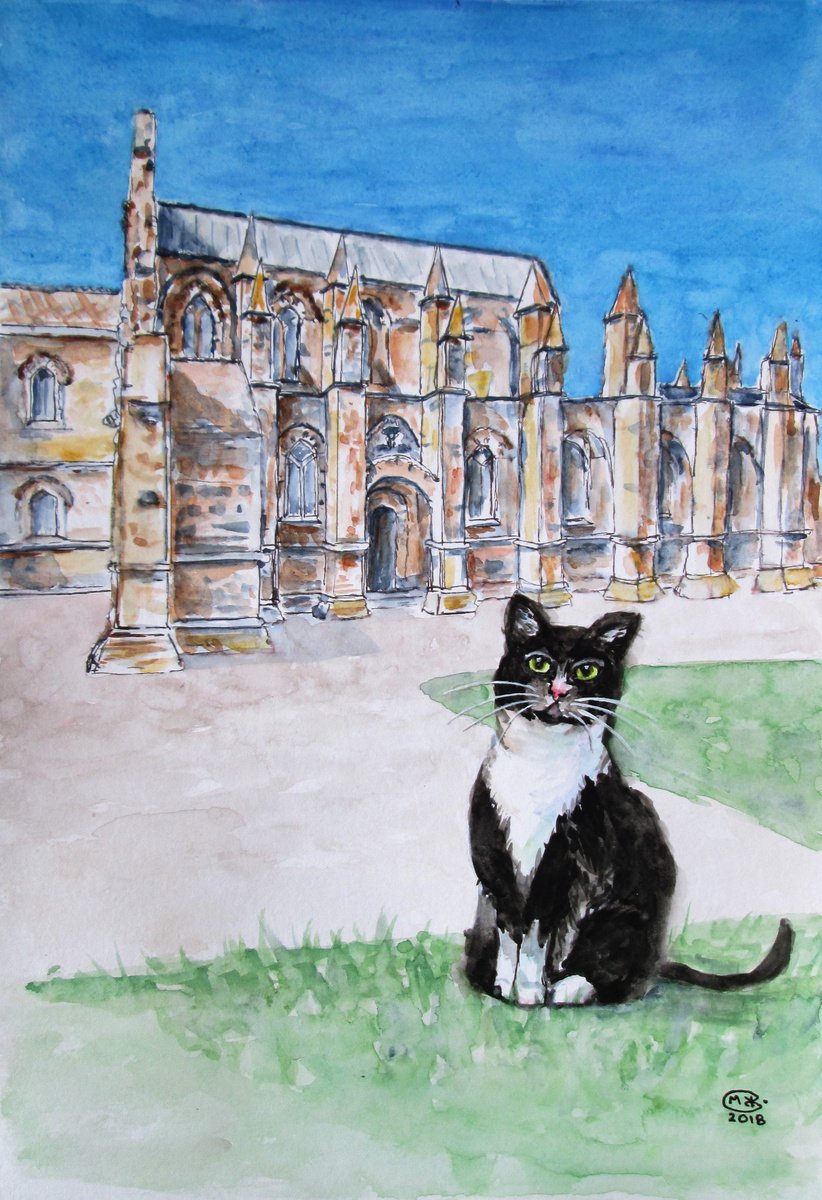 Cat visiting Rosslyn Chapel, Scotland by MARJANSART
