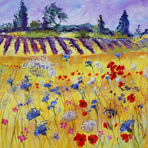 Poppies, Cornflowers, Wild Carrot and Lavender by Julia  Rigby