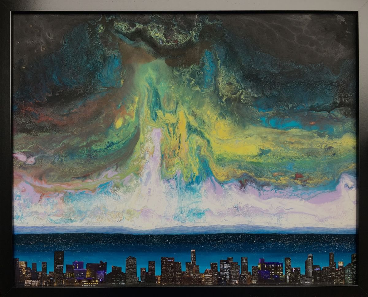 Cityscapes Painting By Stefano Pallara, 20 X 17", Dusk Sigh, Original Artwork