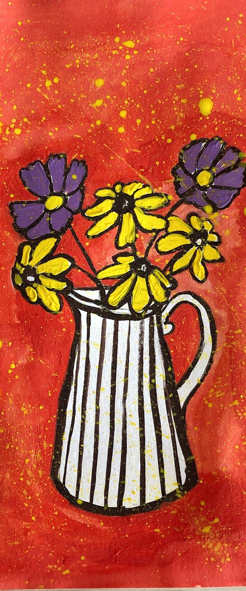 Flowers in vase on Red by Ihnatova Tetiana