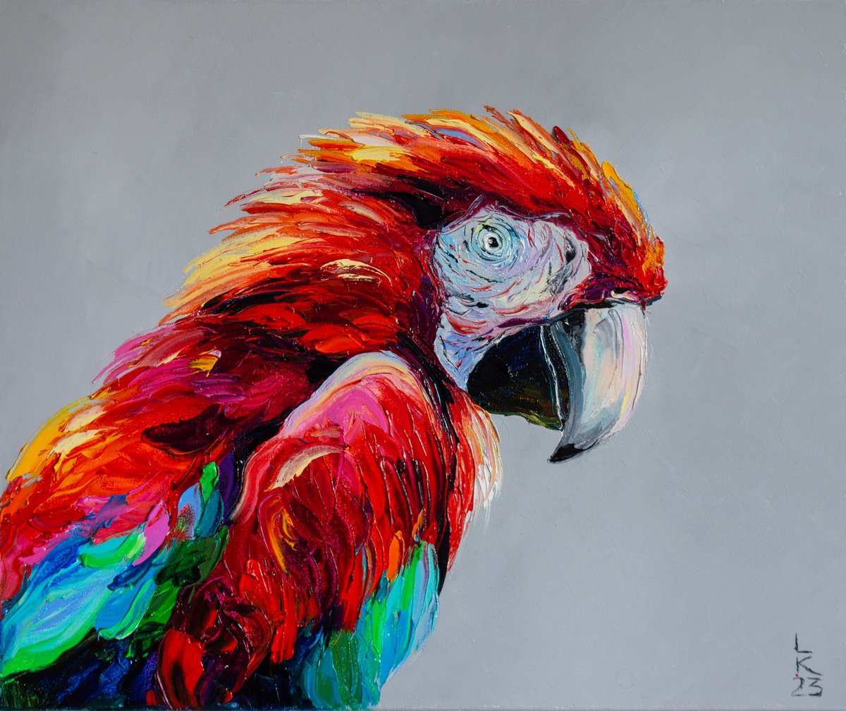 Impressionistic Animal Oil Painting By Liubov Kuptsova, 24 X 20", Macaw, Original Artwork