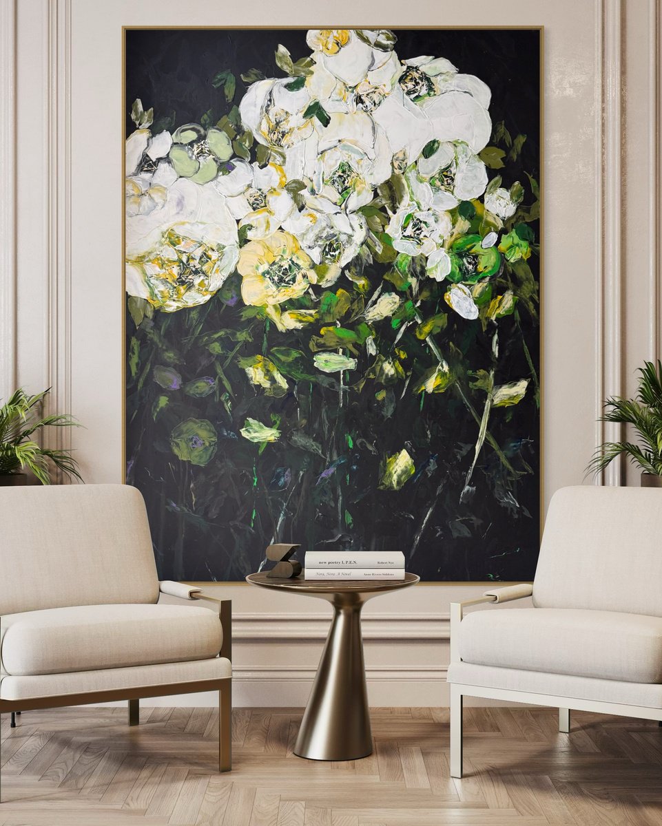 Impressionistic Botanical Acrylic Painting By Tetiana Hutsul, 59 X 79", Vibrations Of The Soul, Original Artwork