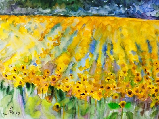 Landscape with sunflowers