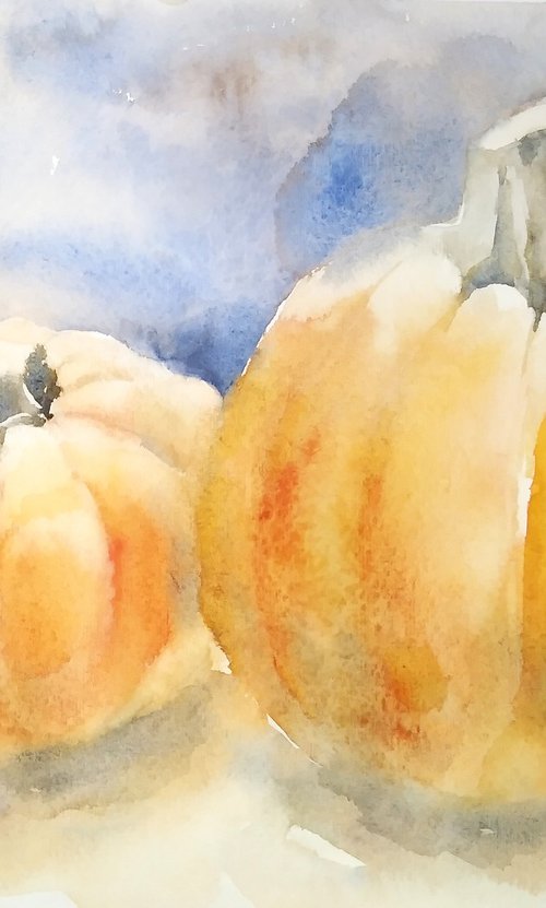 Pumpkins painting, watercolor illustration by Tanya Amos